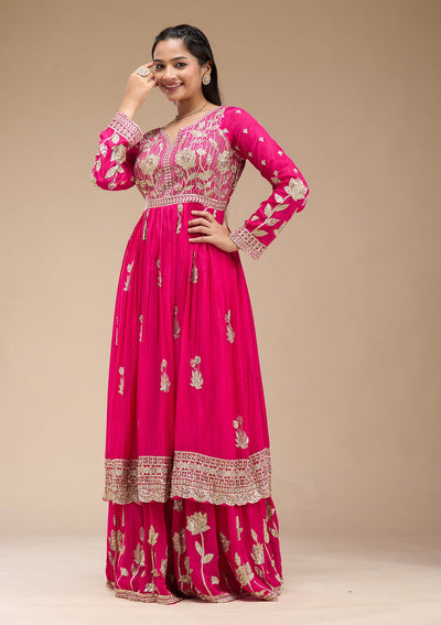 Magenta Pink Sequins Soft Raw Silk Readymade Salwar Suit-koskii