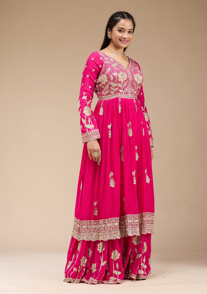 Magenta Pink Sequins Soft Raw Silk Readymade Salwar Suit-koskii