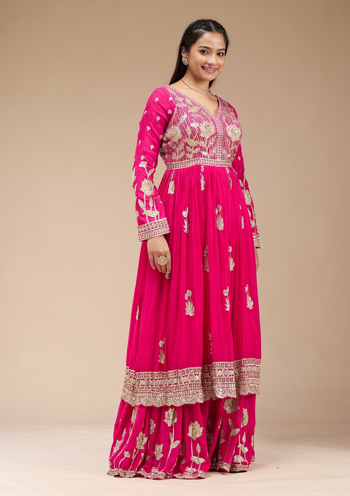 Magenta Pink Sequins Soft Raw Silk Readymade Salwar Suit-koskii