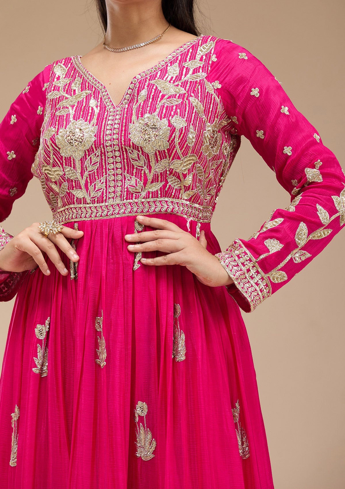 Magenta Pink Sequins Soft Raw Silk Readymade Salwar Suit-koskii