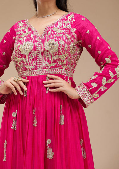 Magenta Pink Sequins Soft Raw Silk Readymade Salwar Suit-koskii