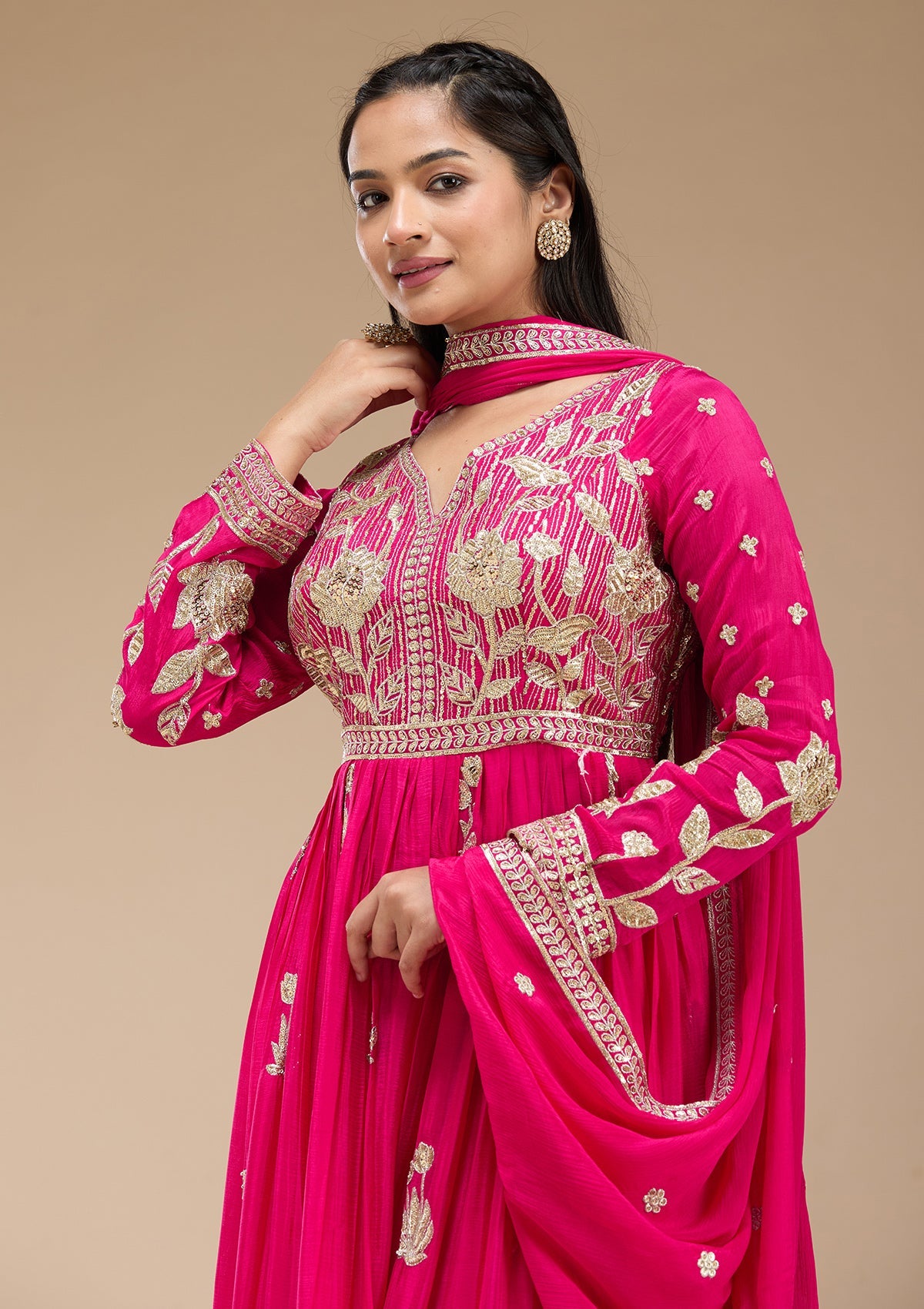 Magenta Pink Sequins Soft Raw Silk Readymade Salwar Suit-koskii