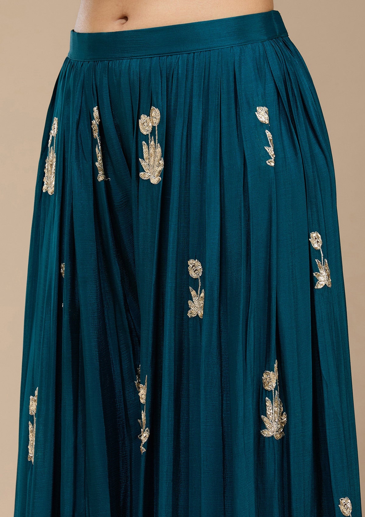Peacock Blue Sequins Soft Raw Silk Readymade Salwar Suit-koskii