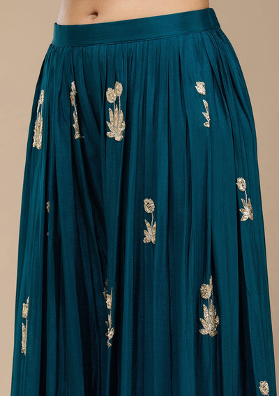 Peacock Blue Sequins Soft Raw Silk Readymade Salwar Suit-koskii