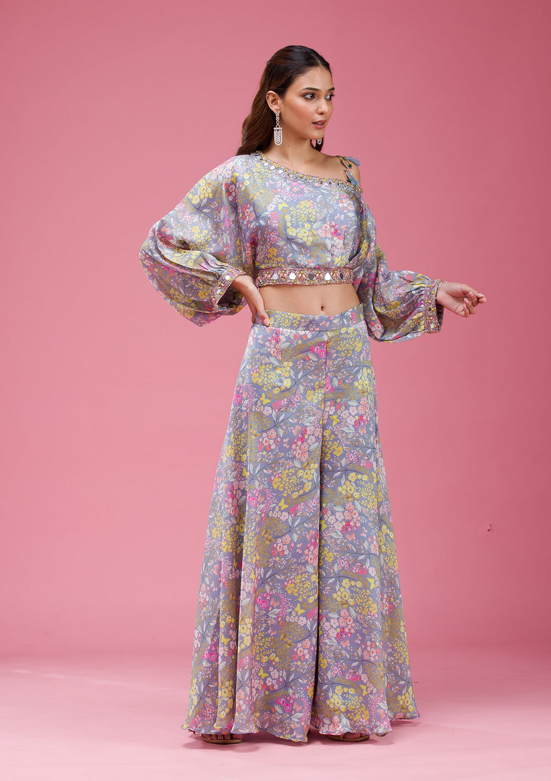 Purple Threadwork Georgette Saree-koskii