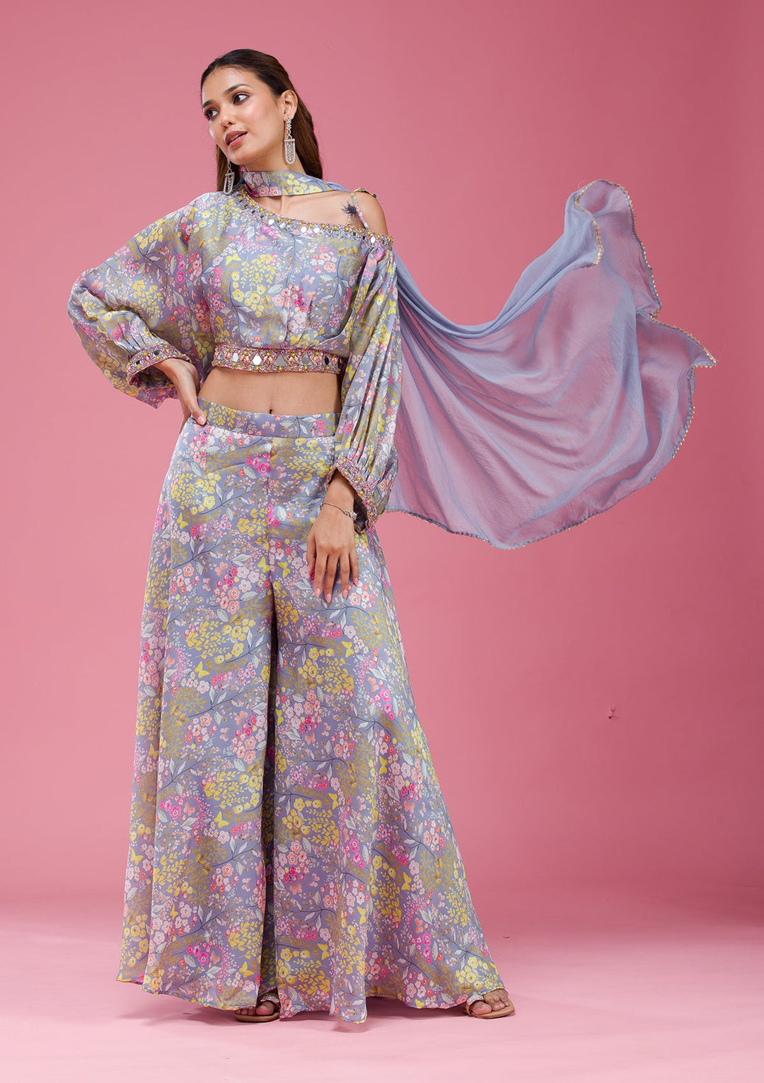 Purple Threadwork Georgette Saree-koskii