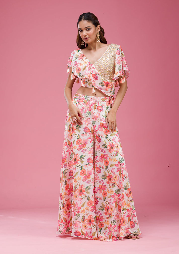 Rani Pink Cording Chinon Saree-koskii