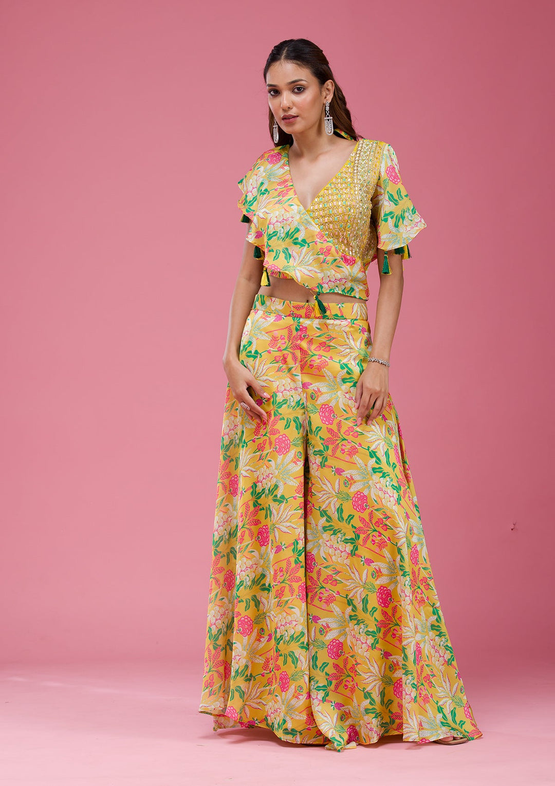 Rani Pink Cording Chinon Saree-koskii