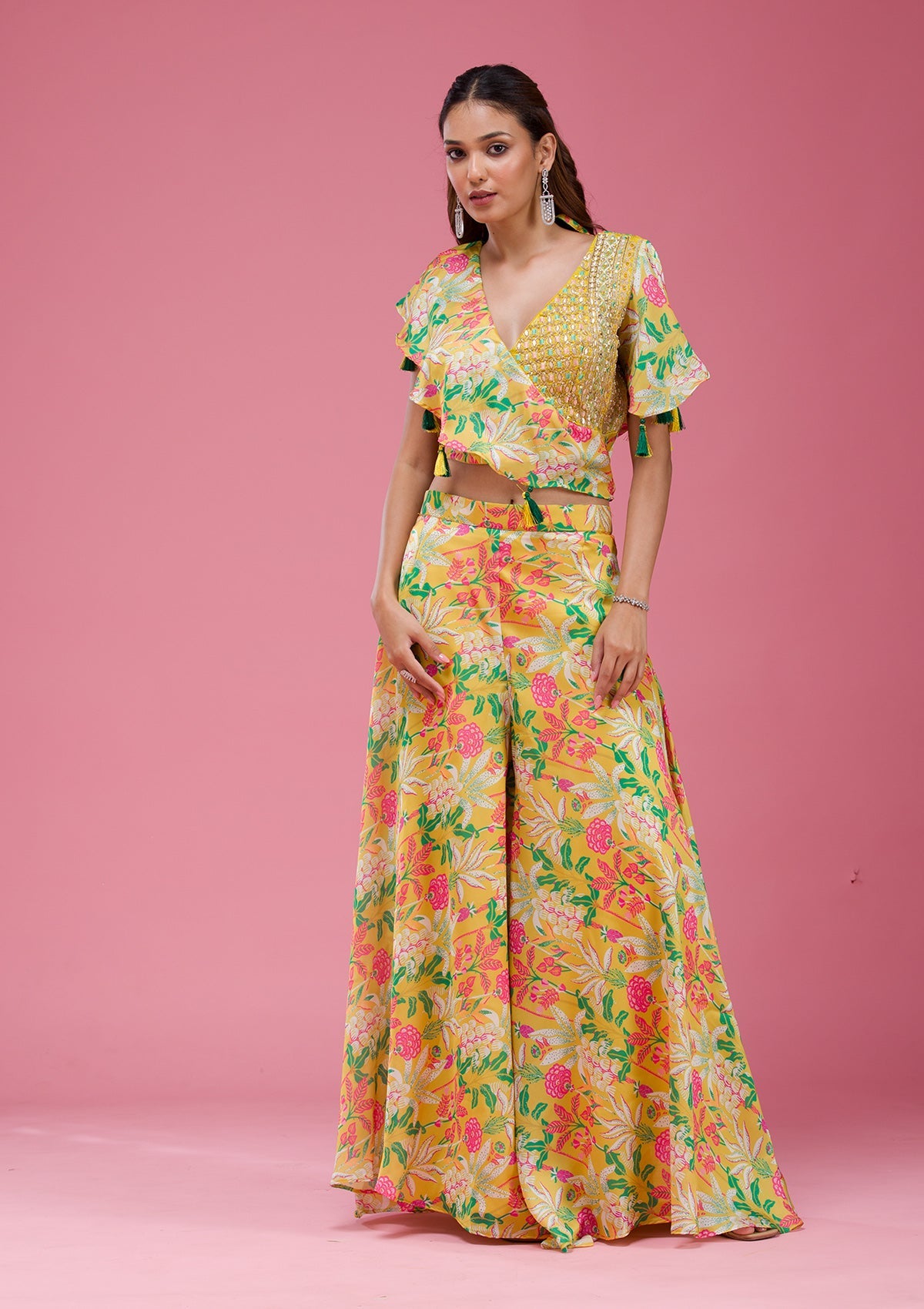 Rani Pink Cording Chinon Saree-koskii