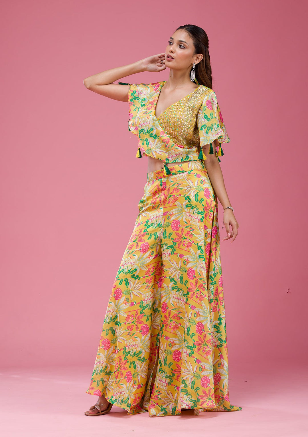 Rama Green Cording Chinon Saree-koskii
