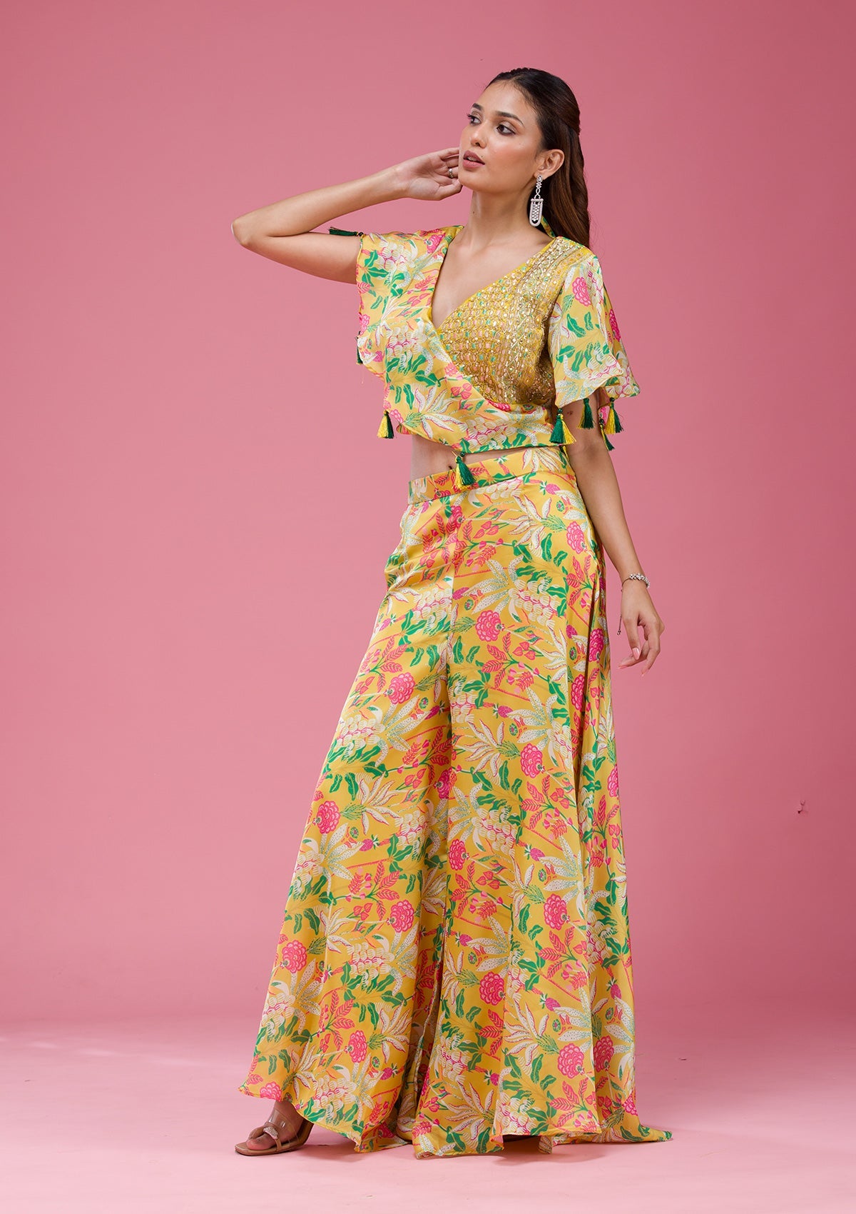 Rama Green Cording Chinon Saree-koskii