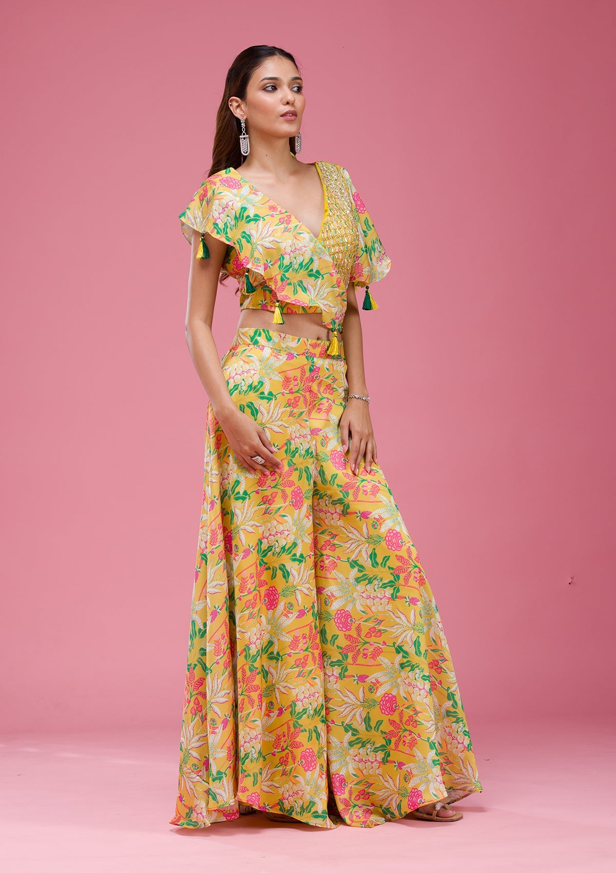 Rama Green Cording Chinon Saree-koskii