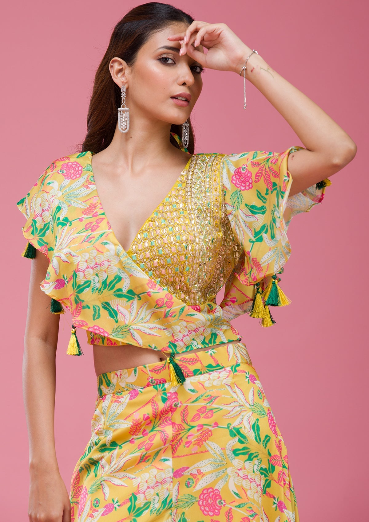 Rama Green Cording Chinon Saree-koskii