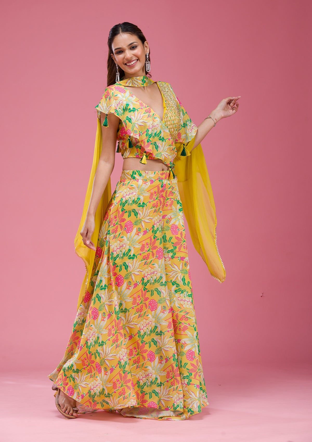 Rani Pink Cording Chinon Saree-koskii