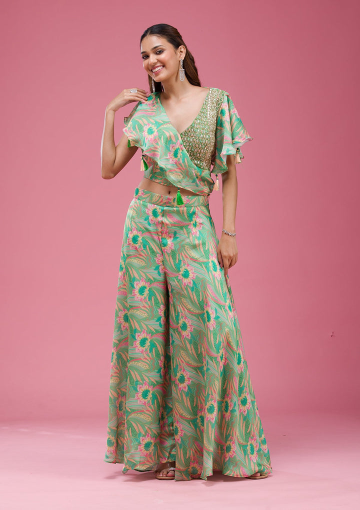 Rama Green Cording Chinon Saree-koskii