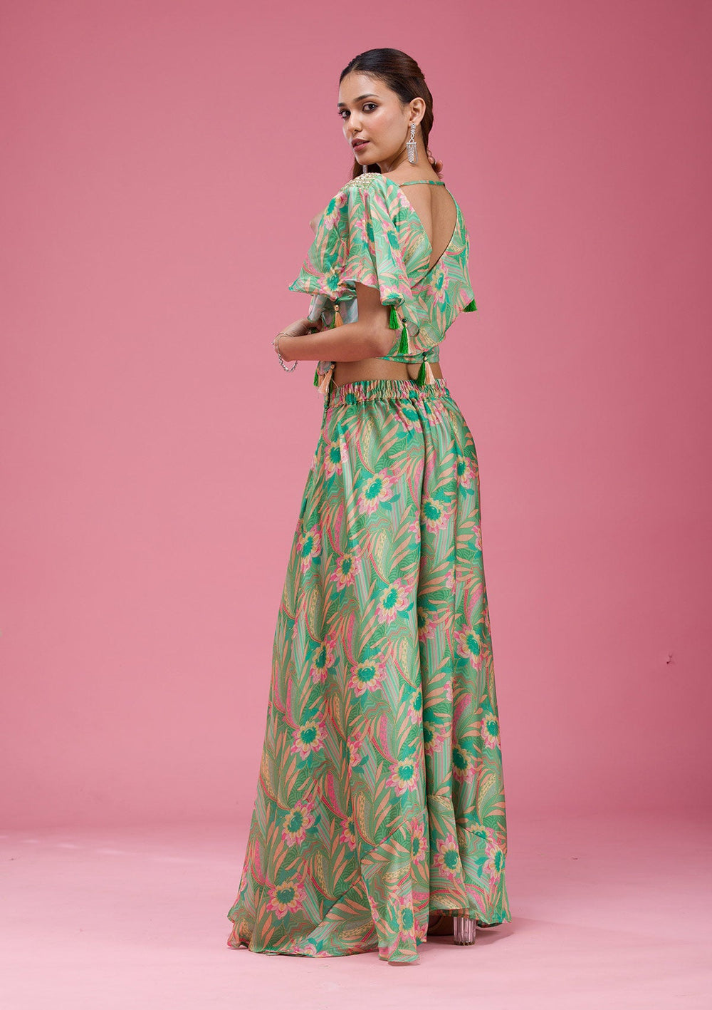 Magenta Pink Cording Chinon Saree-koskii