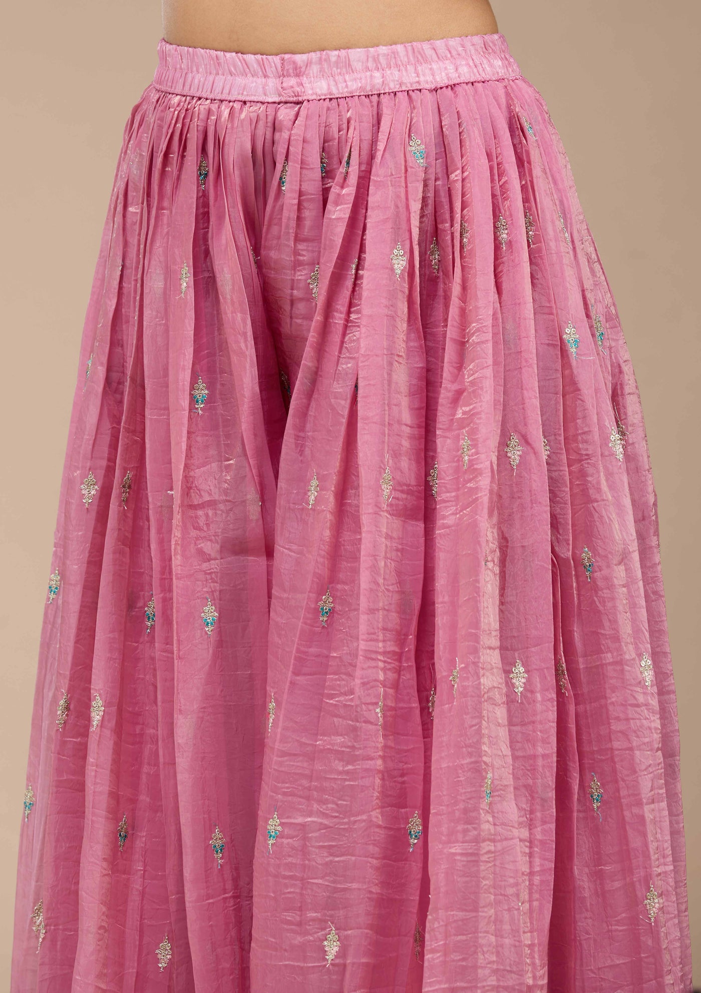 Pink Zariwork (Gold) Organza Readymade Salwar Suit-koskii