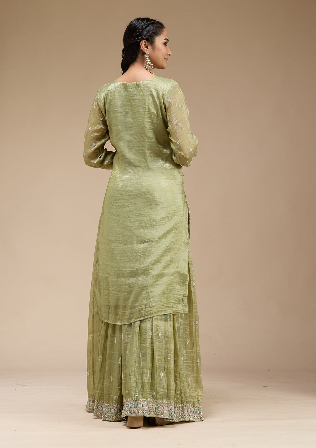 Pista Green Zariwork (Gold) Organza Readymade Salwar Suit-koskii