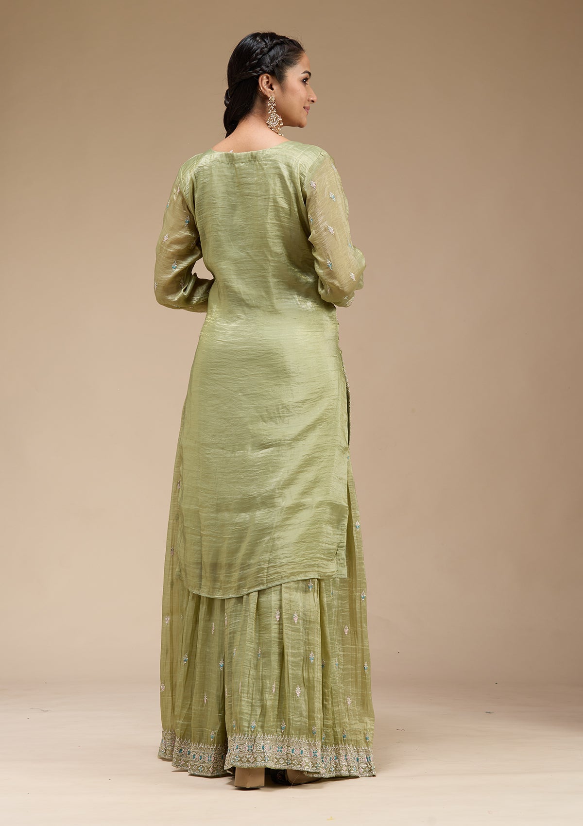 Pista Green Zariwork (Gold) Organza Readymade Salwar Suit-koskii