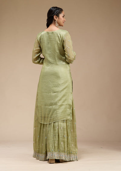 Pista Green Zariwork (Gold) Organza Readymade Salwar Suit-koskii