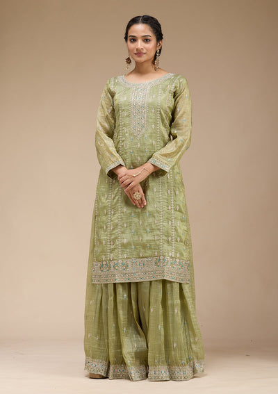 Pista Green Zariwork (Gold) Organza Readymade Salwar Suit-koskii