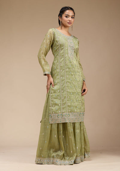 Pista Green Zariwork (Gold) Organza Readymade Salwar Suit-koskii