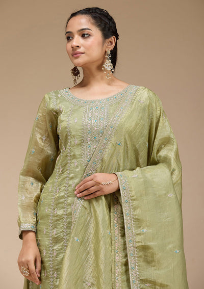 Pista Green Zariwork (Gold) Organza Readymade Salwar Suit-koskii