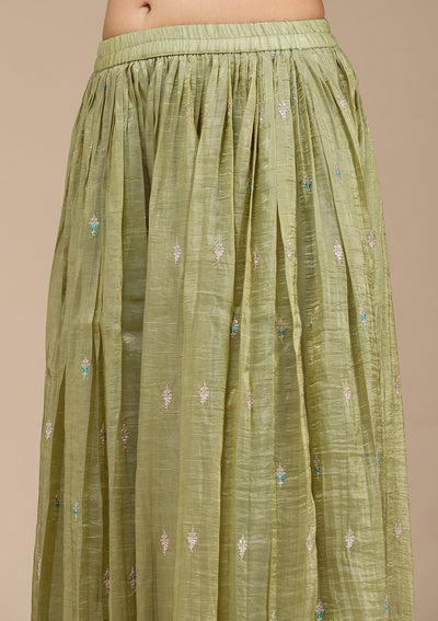 Pista Green Zariwork (Gold) Organza Readymade Salwar Suit-koskii