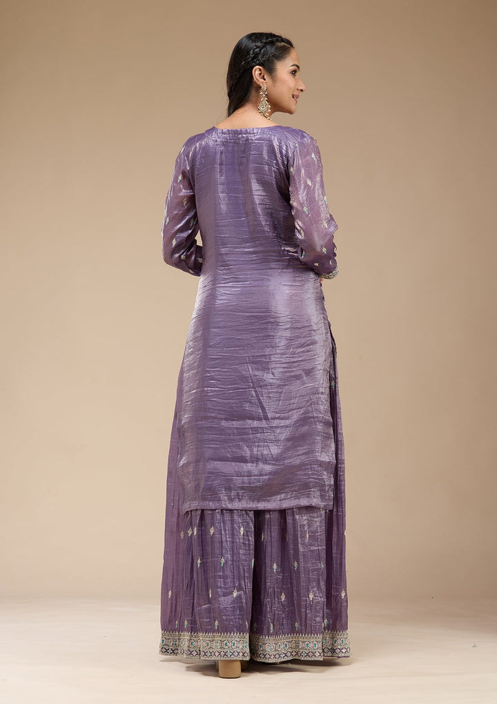 Purple Zariwork (Gold) Organza Readymade Salwar Suit-koskii