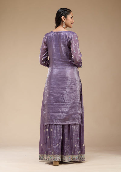 Purple Zariwork (Gold) Organza Readymade Salwar Suit-koskii