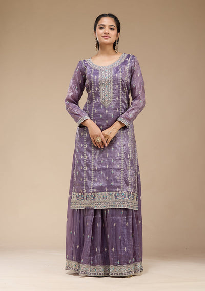 Purple Zariwork (Gold) Organza Readymade Salwar Suit-koskii