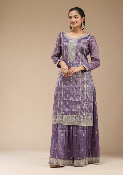 Purple Zariwork (Gold) Organza Readymade Salwar Suit-koskii