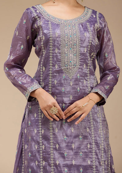 Purple Zariwork (Gold) Organza Readymade Salwar Suit-koskii