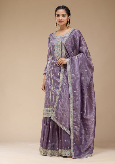 Purple Zariwork (Gold) Organza Readymade Salwar Suit-koskii