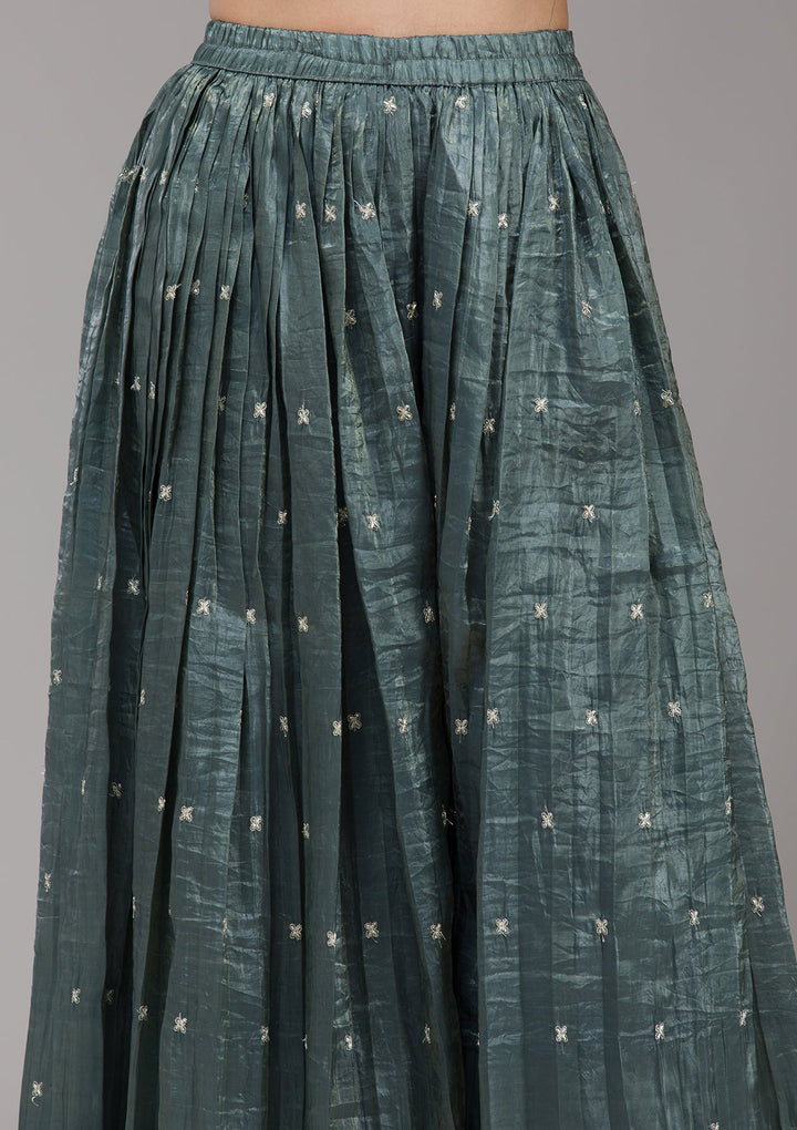 Dark Grey Zariwork (Gold) Organza Readymade Salwar Suit-koskii