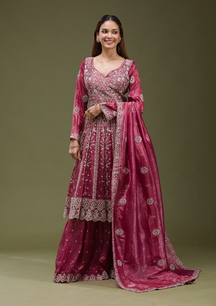 Maroon Cording Net Readymade Lehenga-koskii