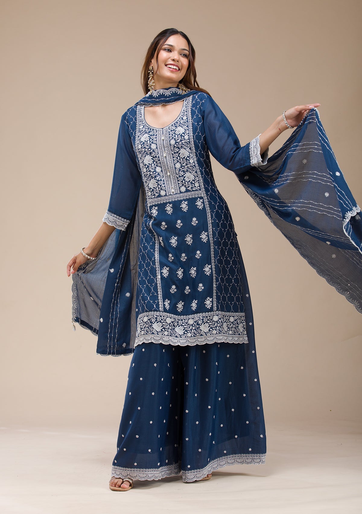 Beige Sequins Net Readymade Lehenga-koskii