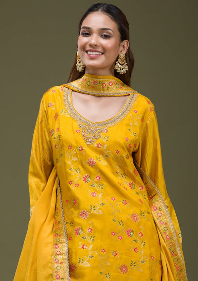 Beige  Banarasi Semi-Stitched Lehenga-koskii