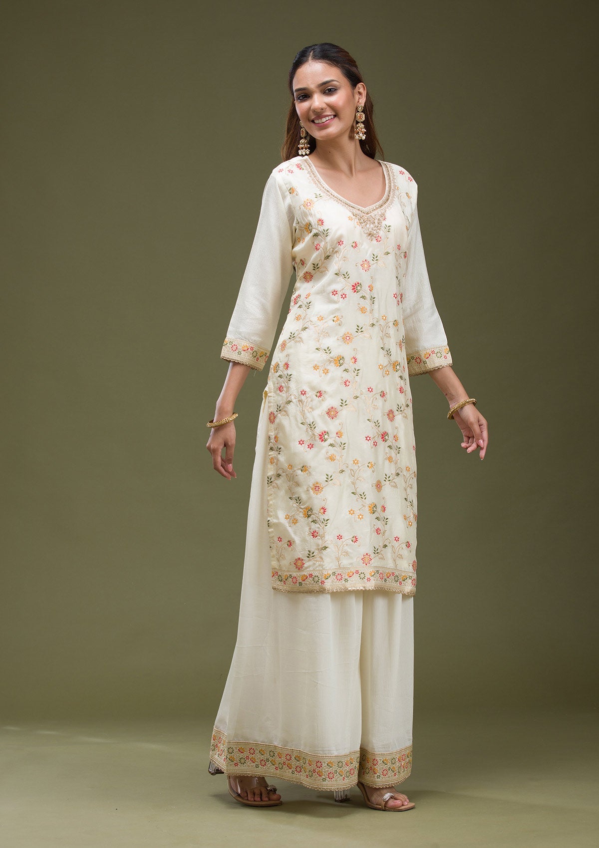 Beige Banarasi Semi-Stitched Lehenga-koskii