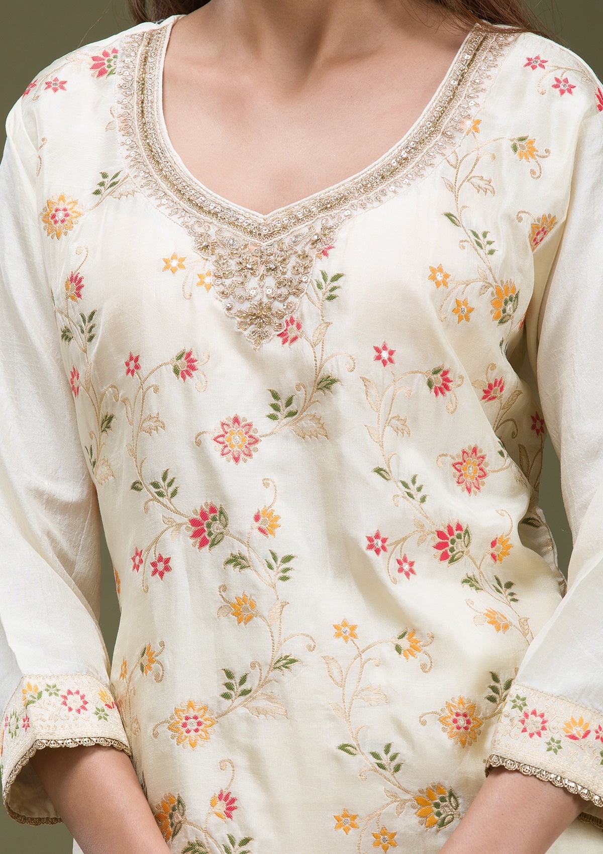 Beige Banarasi Semi-Stitched Lehenga-koskii