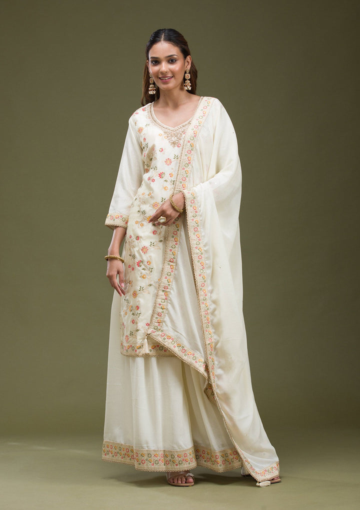 Beige Banarasi Semi-Stitched Lehenga-koskii