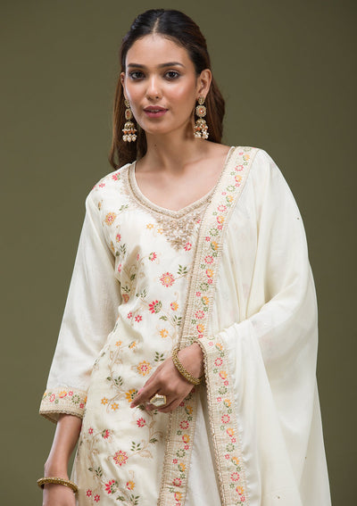 Beige Banarasi Semi-Stitched Lehenga-koskii