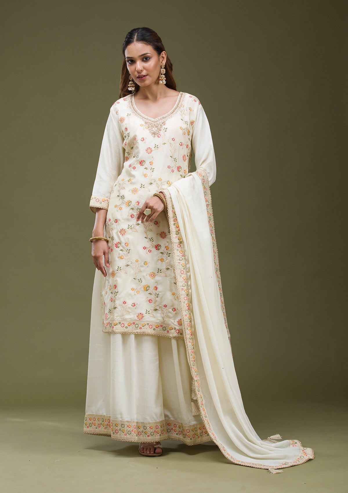Beige Banarasi Semi-Stitched Lehenga-koskii