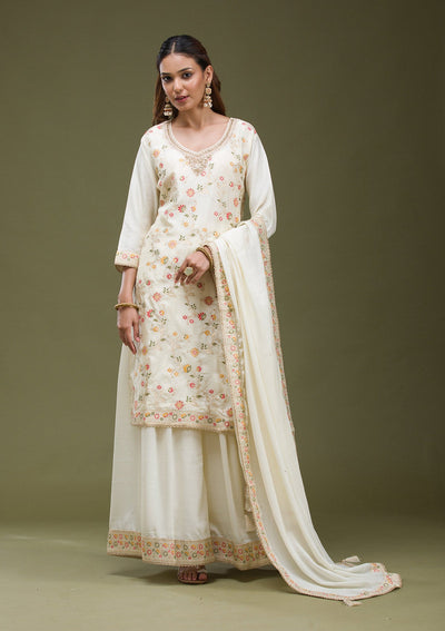 Beige Banarasi Semi-Stitched Lehenga-koskii
