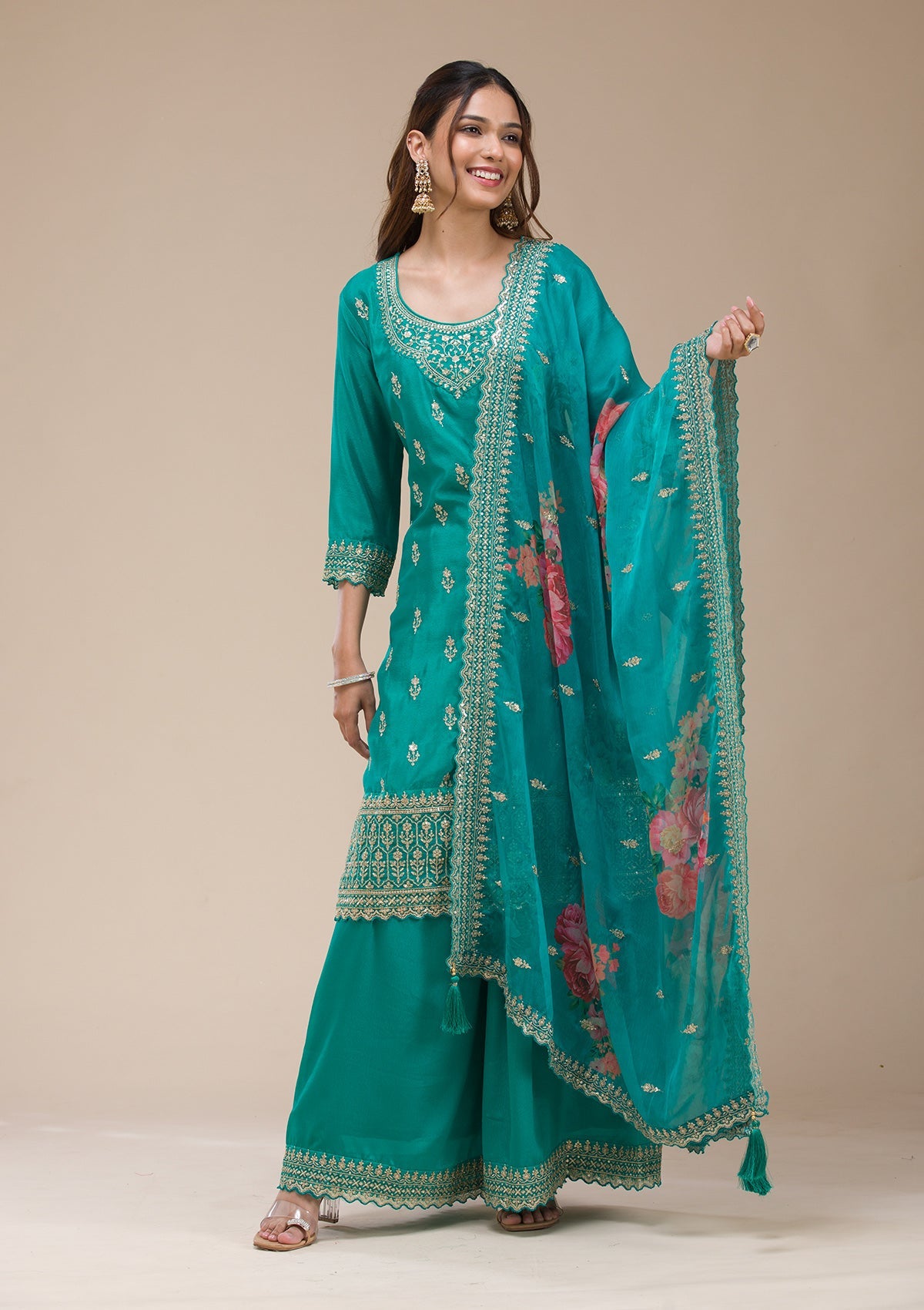 Beige  Banarasi Semi-stitched Lehenga-koskii