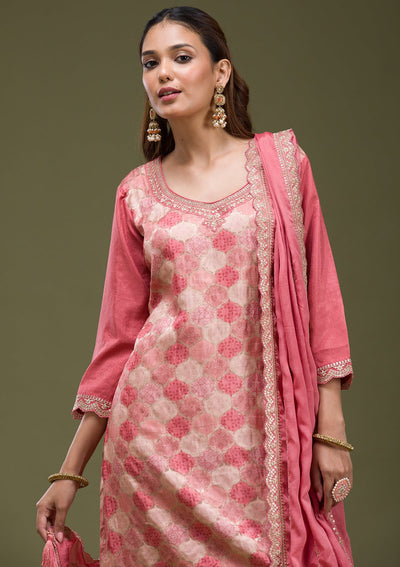 Beige Banarasi Semi-Stitched Lehenga-koskii