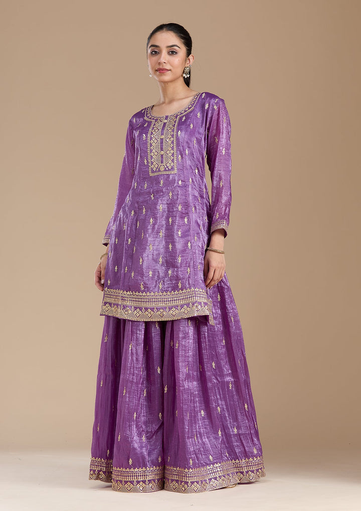 Purple Zariwork (Gold) Soft Raw Silk Readymade Salwar Suit