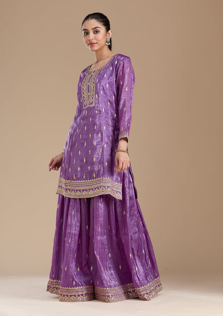 Purple Zariwork (Gold) Soft Raw Silk Readymade Salwar Suit