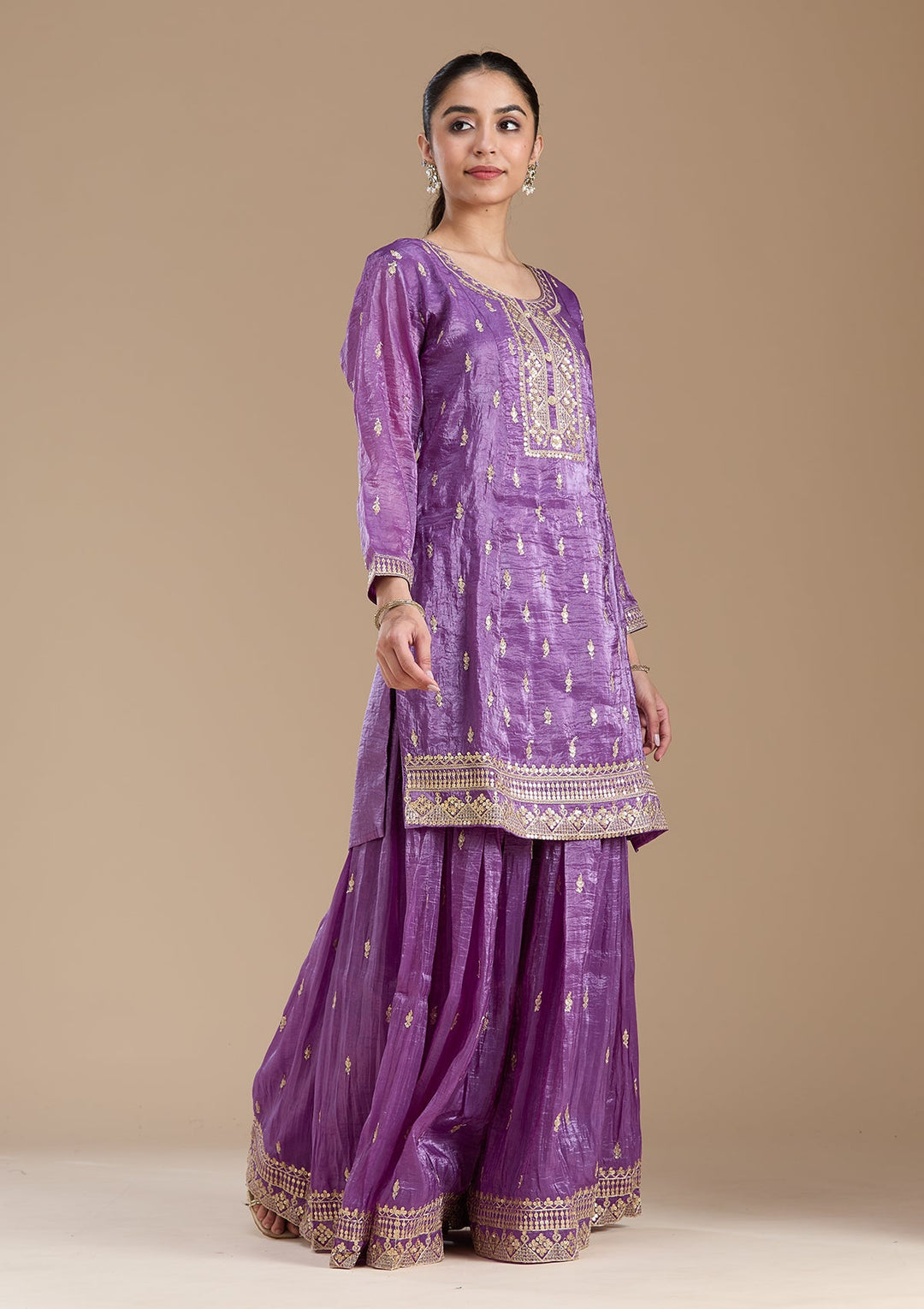 Purple Zariwork (Gold) Soft Raw Silk Readymade Salwar Suit
