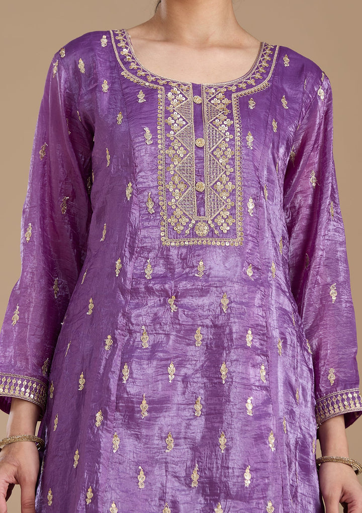 Purple Zariwork (Gold) Soft Raw Silk Readymade Salwar Suit
